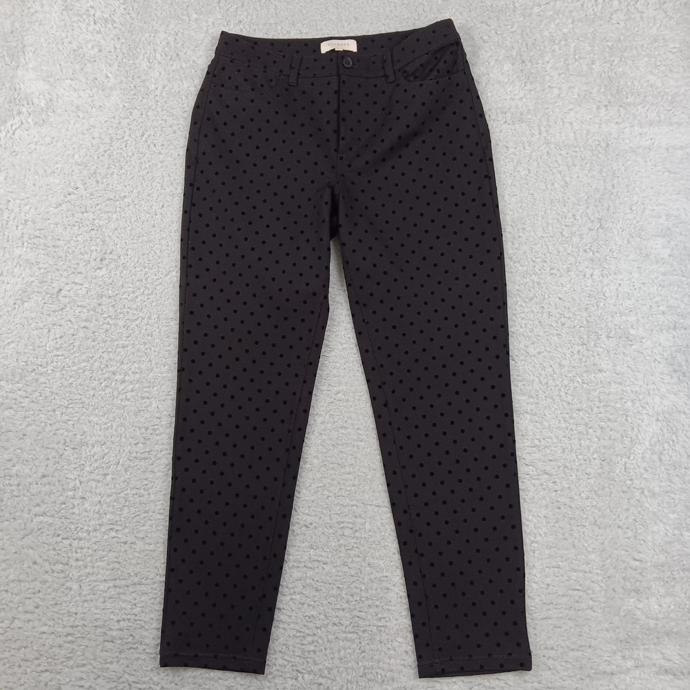Talbots Polka Dot Ankle Pants Womens 8 Black Stretch Slim Straight Trousers